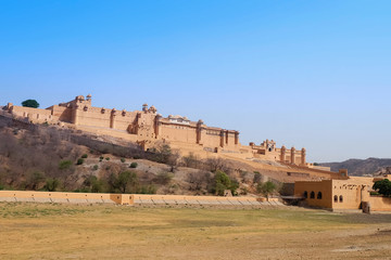 View of Amer fort or Amber fort in Jaipur, Rajasthan India.