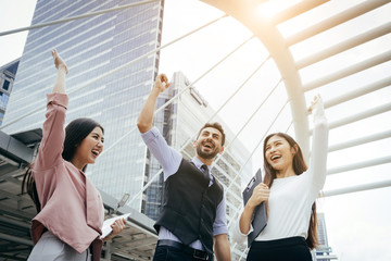 teamwork of business team outdoor in city
