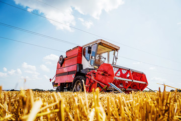 Obraz premium Combine harvesters Agricultural machinery. The machine for harvesting grain crops.