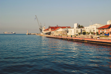 The seafront in the city of Thessaloniki, Greece. Mediterranean Sea, holiday resort.