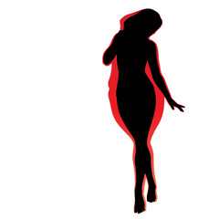 Vector conceptual fat overweight obese female vs slim fit healthy body after weight loss or diet with muscles thin young woman isolated. Fitness, nutrition or fatness obesity, health silhouette shape