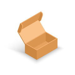 Vector isometric opened cardboard box. Delivery and packaging. Transportation, shipping.