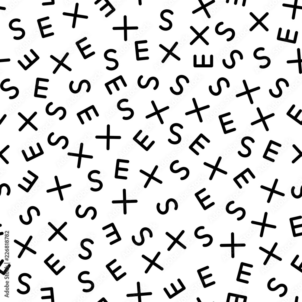 Poster seamless creative pattern with word sex. vector background with chaotic letters.