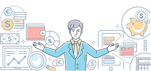 Financial planning - colorful line design style vector illustration