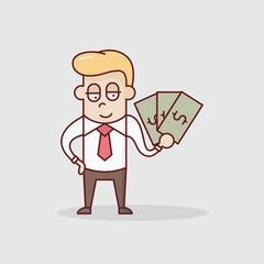businessman cartoon vector illustration hold banknote