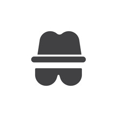 Hat and glasses vector icon. filled flat sign for mobile concept and web design. Detective simple solid icon. Spy symbol, logo illustration. Pixel perfect vector graphics