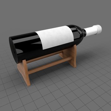 Wine bottle on wooden stand