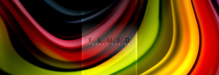 Fluid colors abstract background colorful poster, twisted liquid design on black, colorful marble or plastic wave texture backdrop, multicolored template for business or technology presentation or web