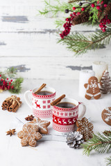 hot tea with cinnamon, star anise and ginger cookies