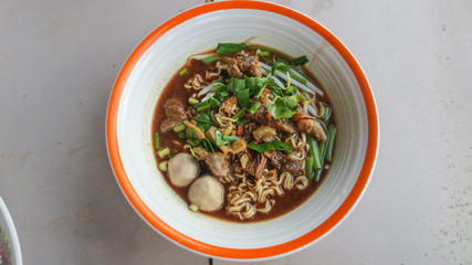 Yakisoba noodle soup with Stewed pork with meatball