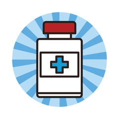 Obraz premium Medicine bottle with pills round emblem