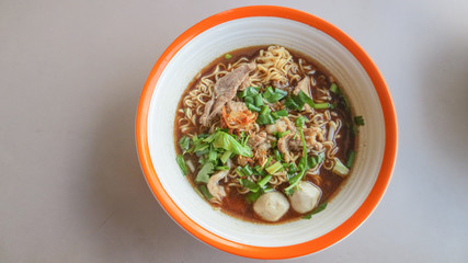 Yakisoba noodle soup with Stewed pork with meatball