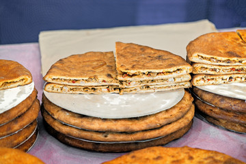 View of traditional empanadas, a filled pie very popular in Spanish gastronomy.