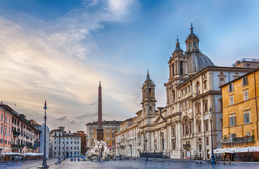 Fototapeta premium View on Piazza Navona, the Fountain of the Four Rivers, Palazzo Pamphili and the Church of Sant'Agnese in Agone