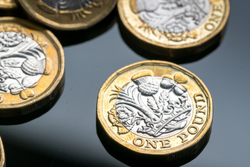 New British one pound coin in studio