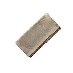 Folded linen napkin isolated over a white background with clipping path included. Image shot from overhead.