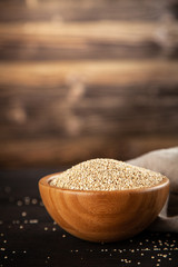 Raw quinoa seeds in a bowl