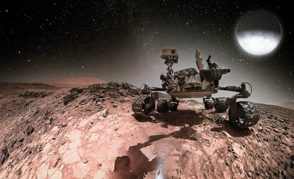 Fototapeta Rover on the Mars. Collage. Elements of this image furnisfurnished by NASA.