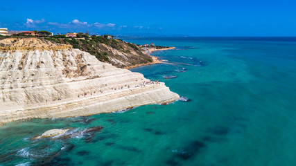 Aerial. Scala dei Turchi. A rocky cliff on the coast of Realmonte, near Porto Empedocle, southern Sicily, Italy.