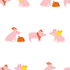 New Year's, Christmas pattern with a cute pink gilt. Seamless decoration for holiday paper.