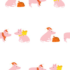 New Year's, Christmas pattern with a cute pink gilt. Seamless decoration for holiday paper.