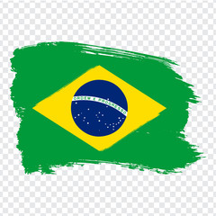 Fototapeta premium Flag Brazil, brush stroke background. Flag of Brazil on transparent background. Stock vector. Flag for your web site design, logo, app, UI. Vector illustration EPS10.