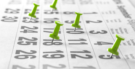 Termin Verwaltung - Mit Push Pin´s markierte Tage im Kalender