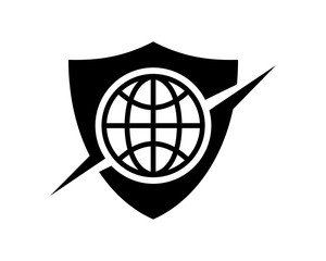 Shield Protection with Line Art of the World or Globe Sign Symbol Icon Logo Vector