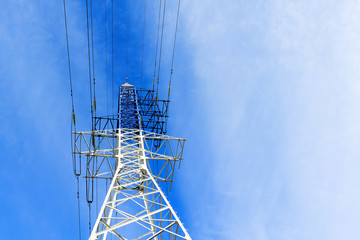 high voltage post.High-voltage tower sky background.