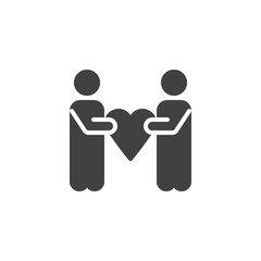 People hold heart vector icon. filled flat sign for mobile concept and web design. Solidarity simple solid icon. Love symbol, logo illustration. Pixel perfect vector graphics