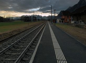 Naklejka premium Evening on platform at Rüthi SG, Swiss Rhine valley