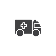 Ambulance vector icon. filled flat sign for mobile concept and web design. medical truck simple solid icon. Symbol, logo illustration. Pixel perfect vector graphics