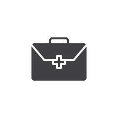 First aid kit vector icon. filled flat sign for mobile concept and web design. Doctor bag with medical cross simple solid icon. Symbol, logo illustration. Pixel perfect vector graphics