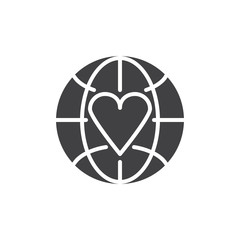 World heart day vector icon. filled flat sign for mobile concept and web design. Heart with globe simple solid icon. Symbol, logo illustration. Pixel perfect vector graphics