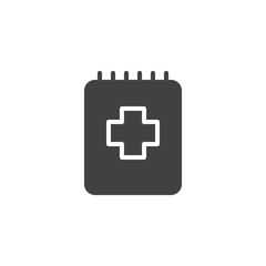 Medical notepad vector icon. filled flat sign for mobile concept and web design. medical report simple solid icon. Symbol, logo illustration. Pixel perfect vector graphics