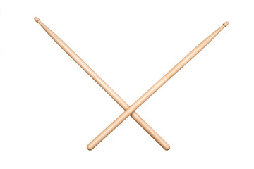 two crossed drumsticks on white background