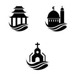 Building Religion Set Idea Silhouette Abstract Icon Logo Design Template Element Vector