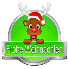 Reindeer wishing Merry Christmas Button - in german - 3D illustration