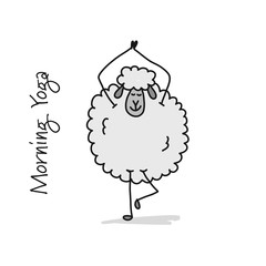 Funny sheep doing yoga, sketch for your design