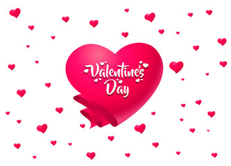 Happy Valentines Day greeting postcard. A pink heart made of small hearts with a white title on it. Vector illustration.