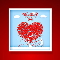 Happy Valentines day heart tree love cover, on a blue background with. Vector illustration.