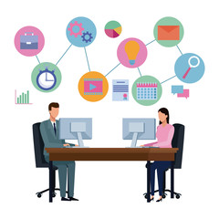 Business partners brainstorming cartoon