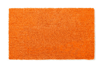 Fototapeta na wymiar Blank Orange Welcome Mat Isolated on White Background Ready For Your Own Text