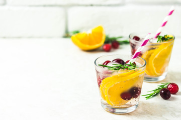 Citrus cranberry rosemary cocktail. Selective focus, space for text.