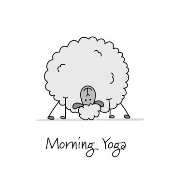 Funny sheep doing yoga, sketch for your design