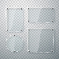 Set of glass frames on transparent background. Vector illustration