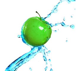 Fototapeta na wymiar green apple in juice stream