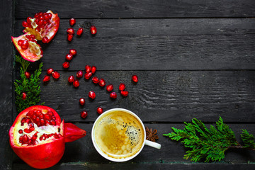 coffee - a cup of coffee on the table. top view.