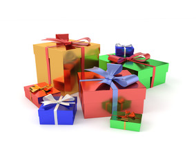 3D render of gifts isolated on white background.