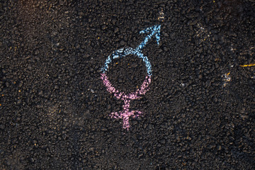gender symbol on asphalt, gender concept